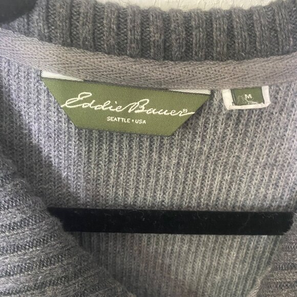 Eddie Bauer Zip-Up Cardigan Sweater Mens M Gray Cotton Knit Mock Neck - Picture 3 of 10